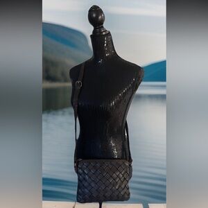 NWT Vilenca Holland Dark Brown Woven Leather Crossbody Bag